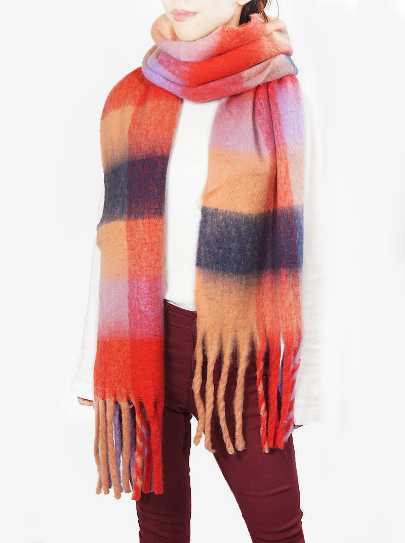 Unisex Chunky Check Oversized Oblong Scarf