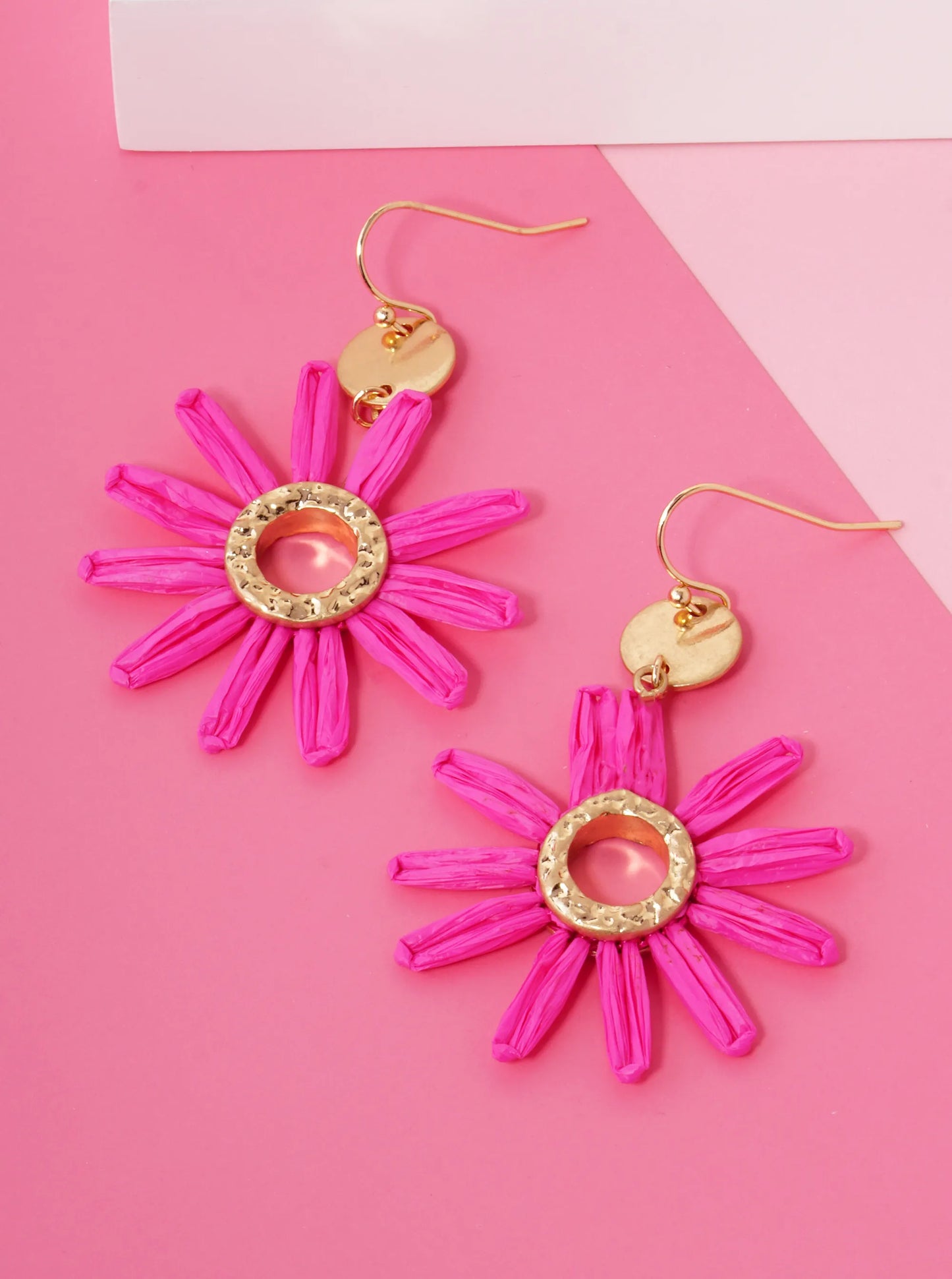 Vibrant Color Raffia Flower Drop Lightweight Dangle Earrings