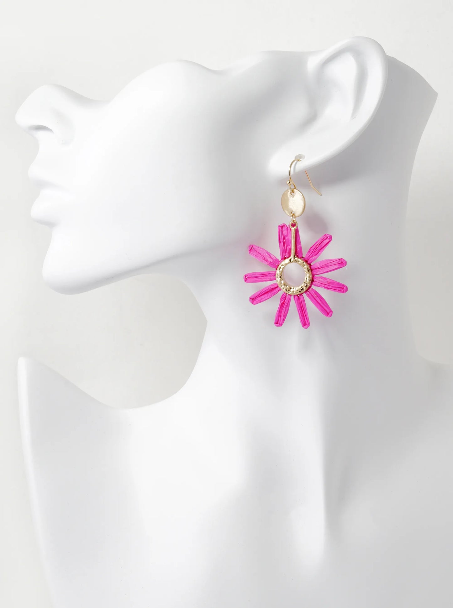 Vibrant Color Raffia Flower Drop Lightweight Dangle Earrings