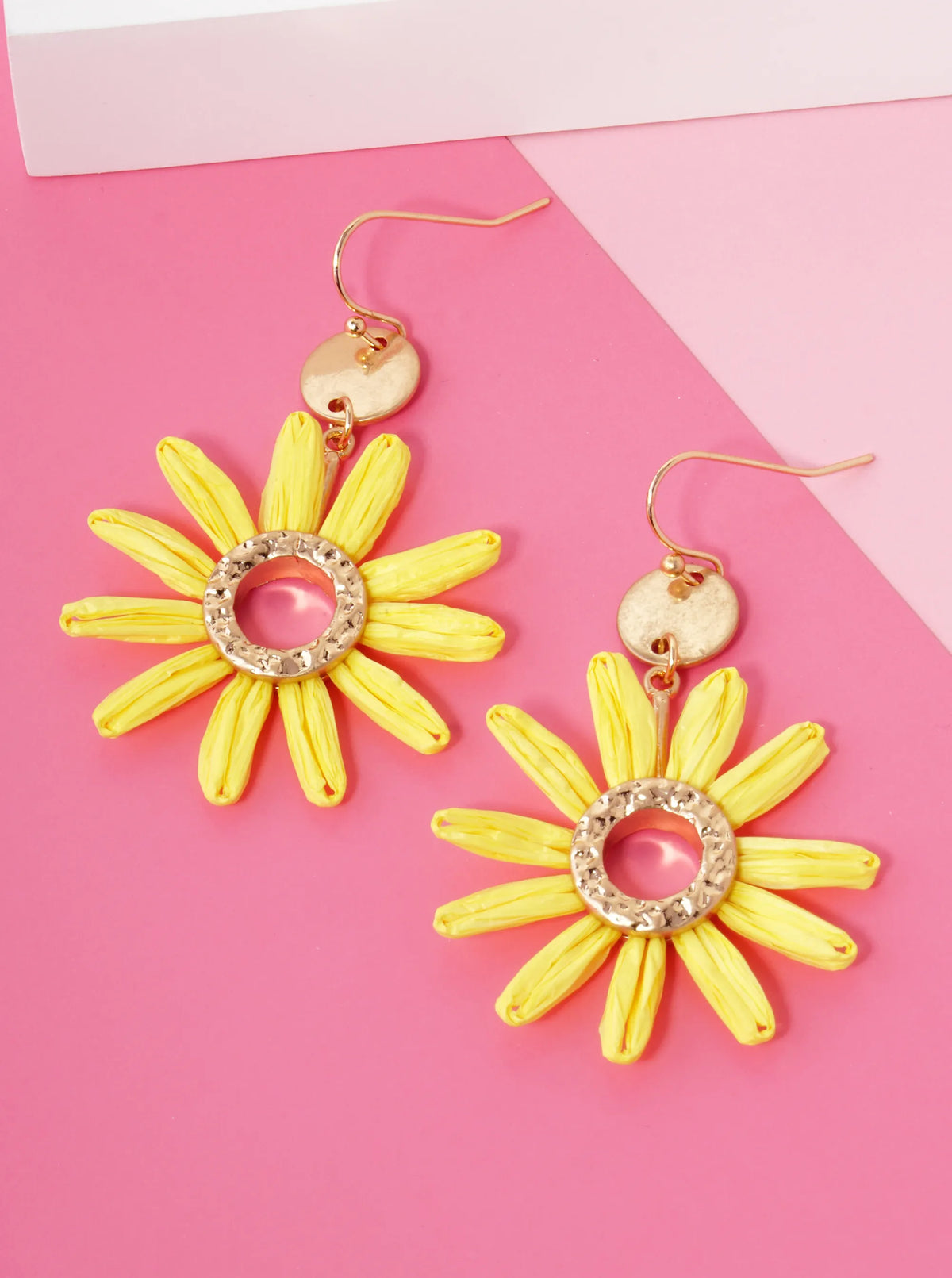 Vibrant Color Raffia Flower Drop Lightweight Dangle Earrings