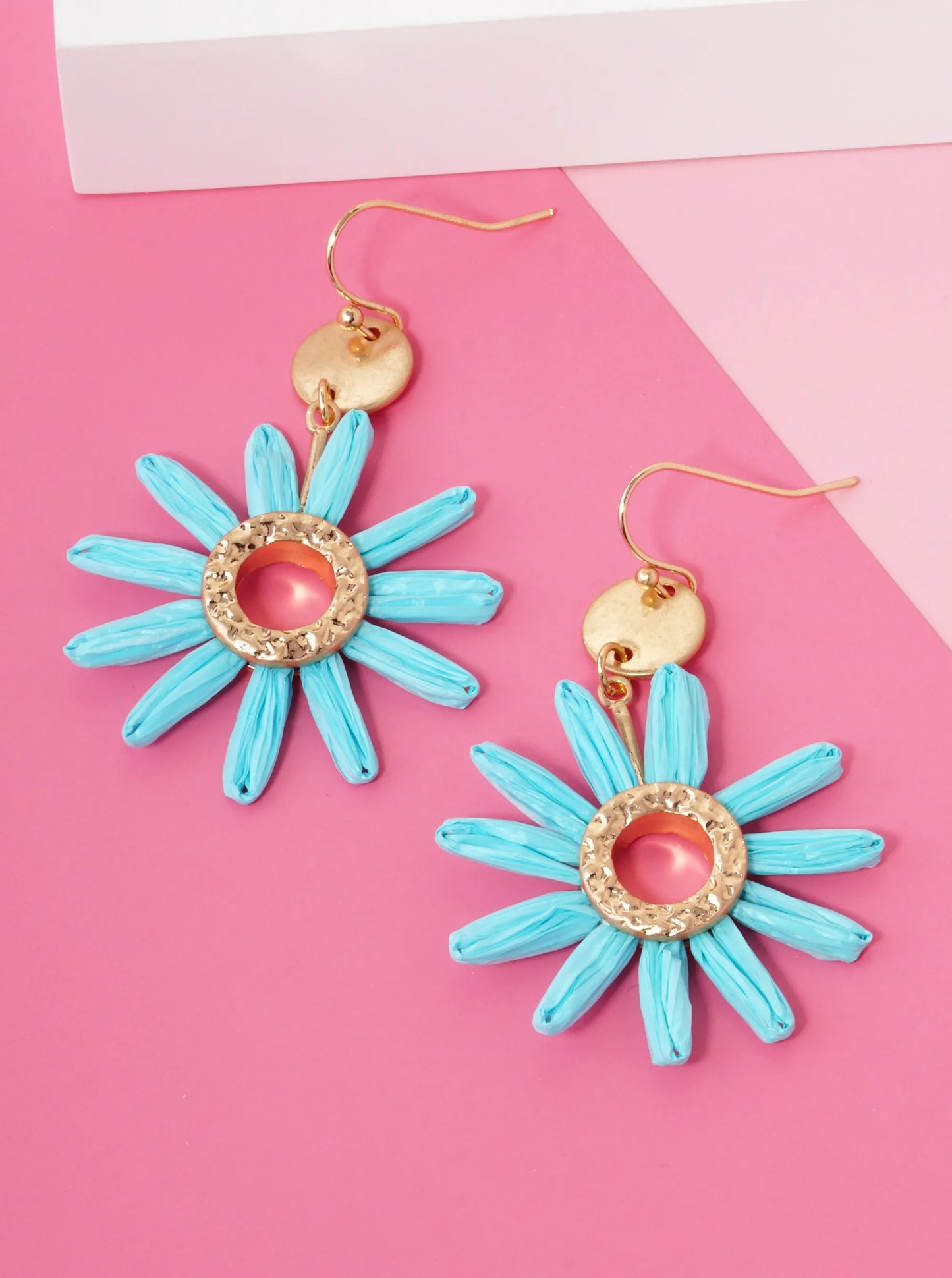 Vibrant Color Raffia Flower Drop Lightweight Dangle Earrings