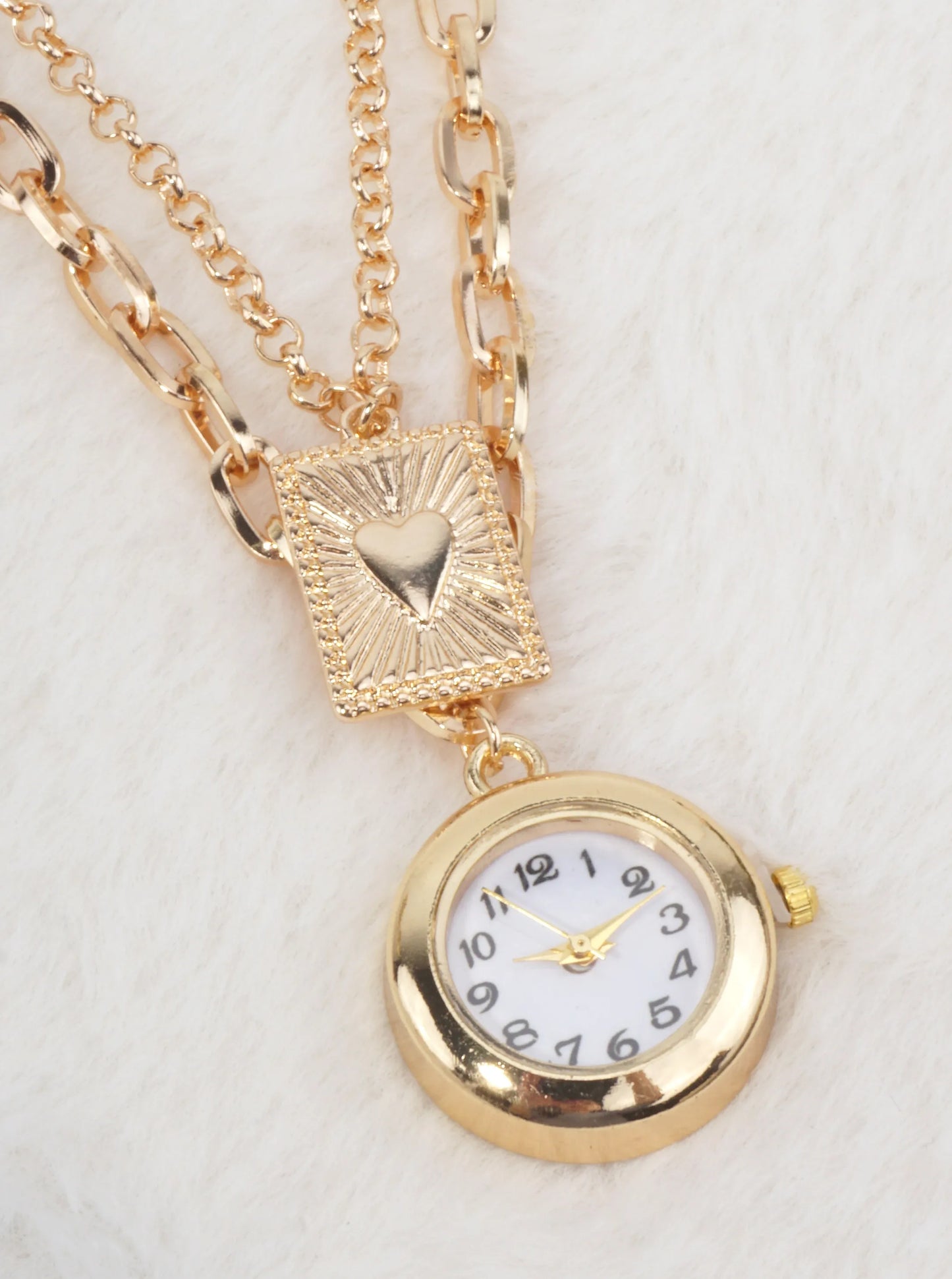 Vintage Layered Functioning Watch Pendant Necklace