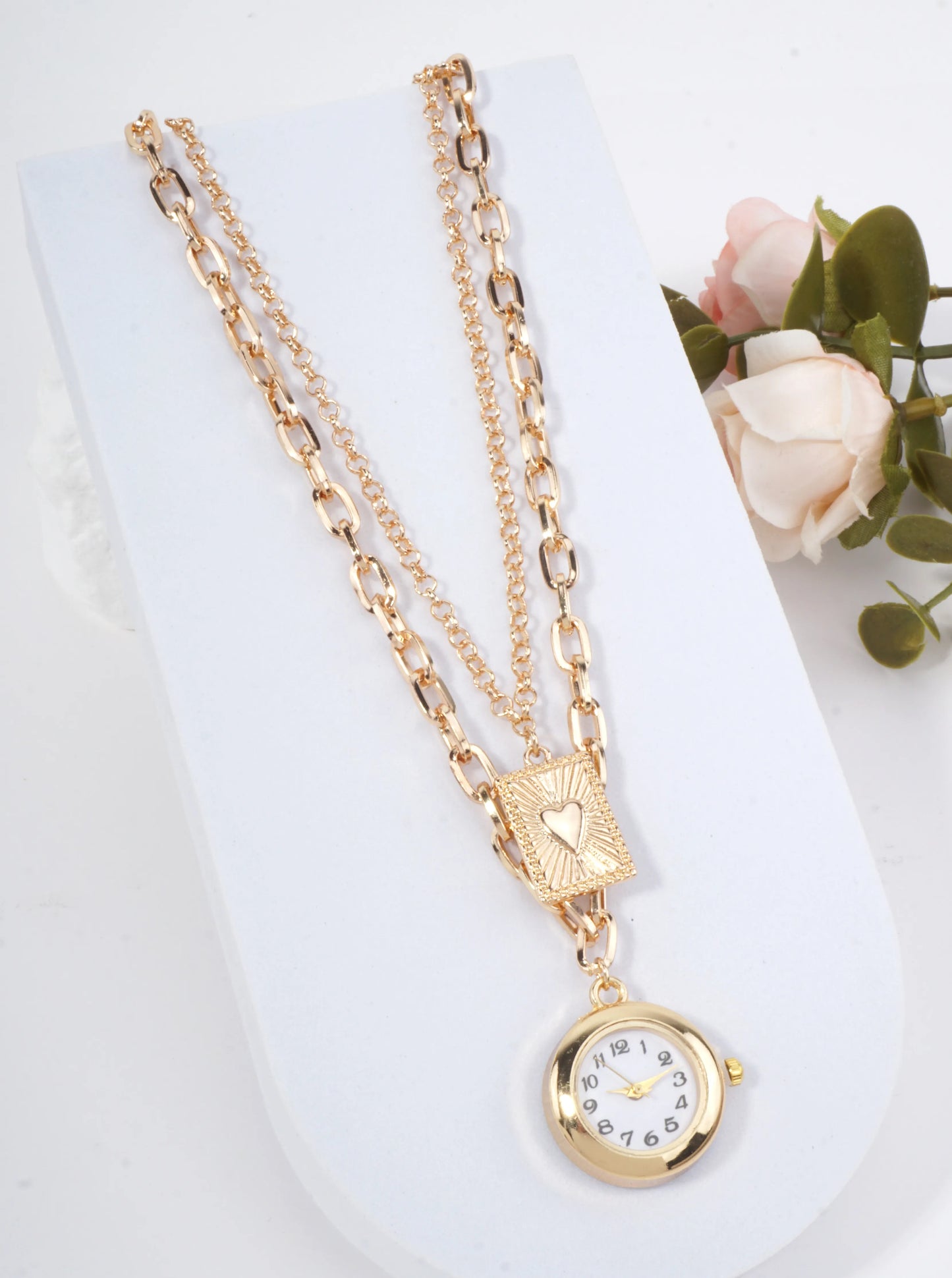 Vintage Layered Functioning Watch Pendant Necklace