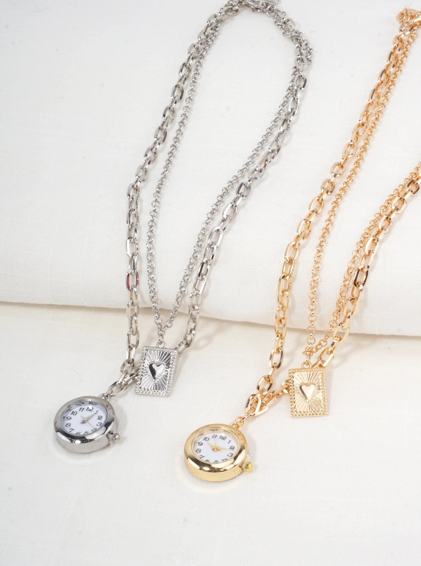 Vintage Layered Functioning Watch Pendant Necklace