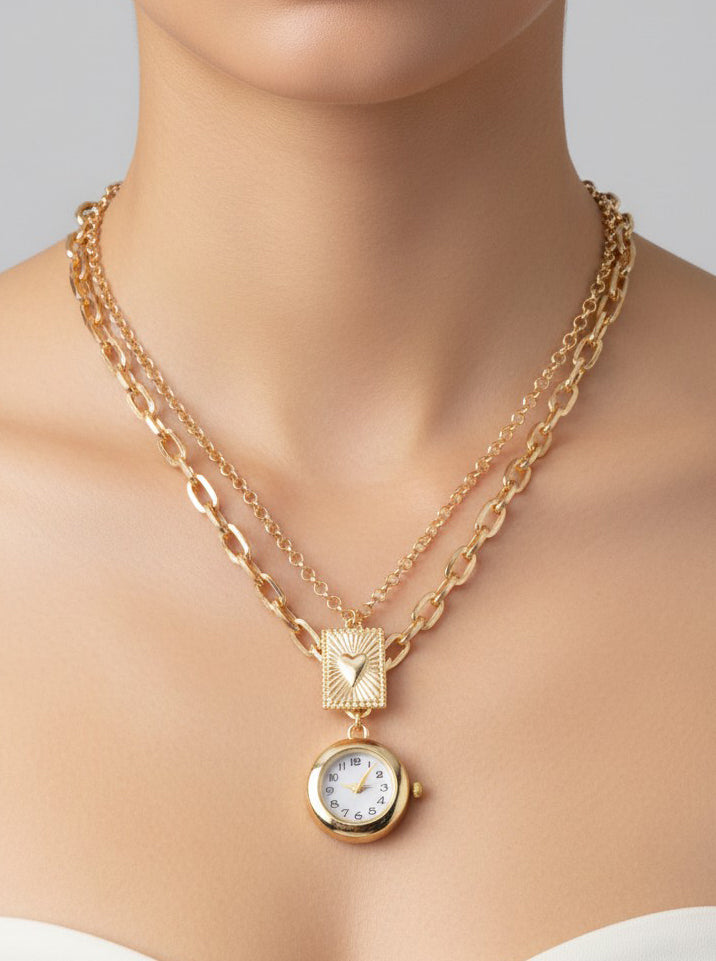 Vintage Layered Functioning Watch Pendant Necklace