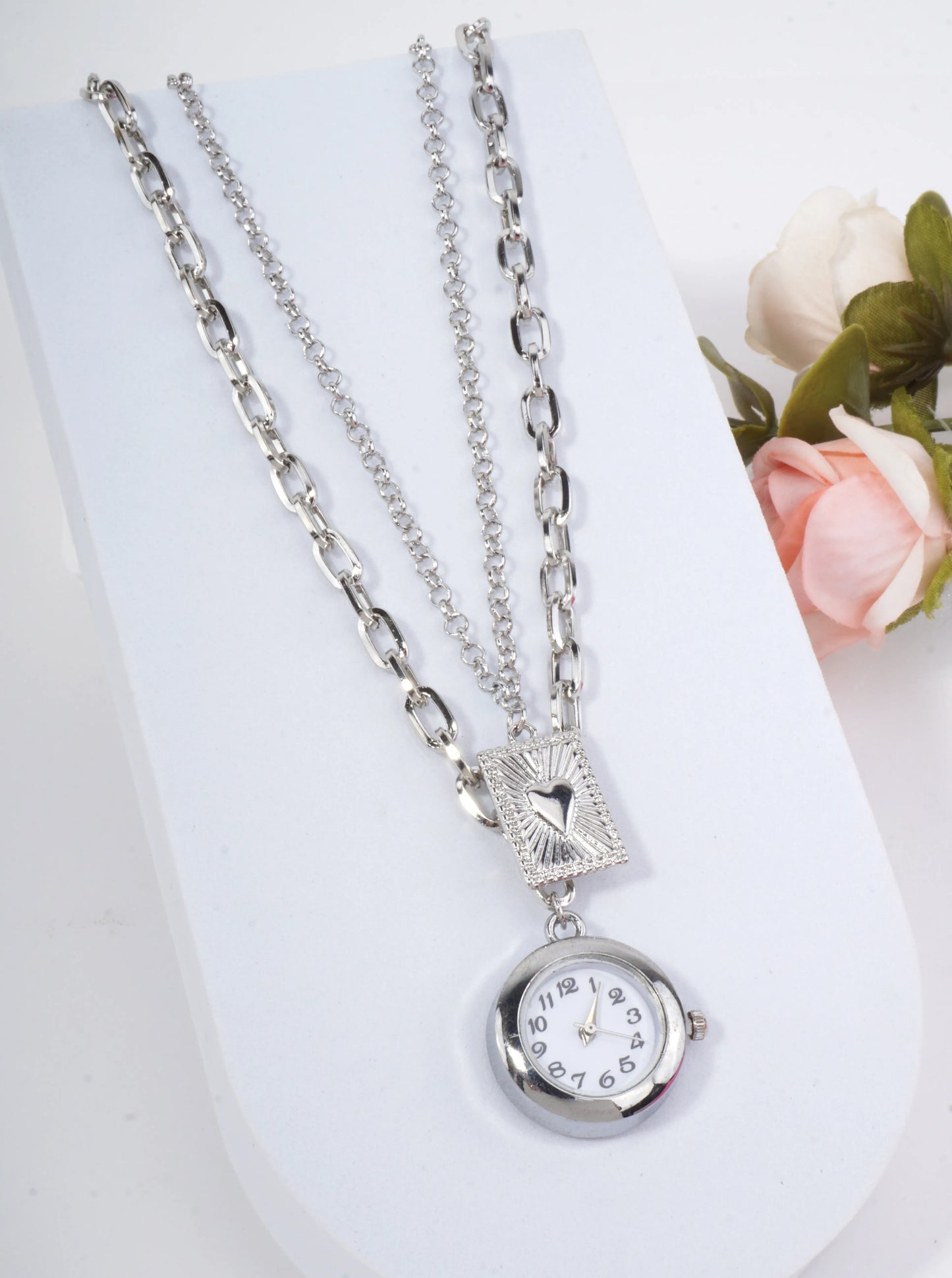 Vintage Layered Functioning Watch Pendant Necklace