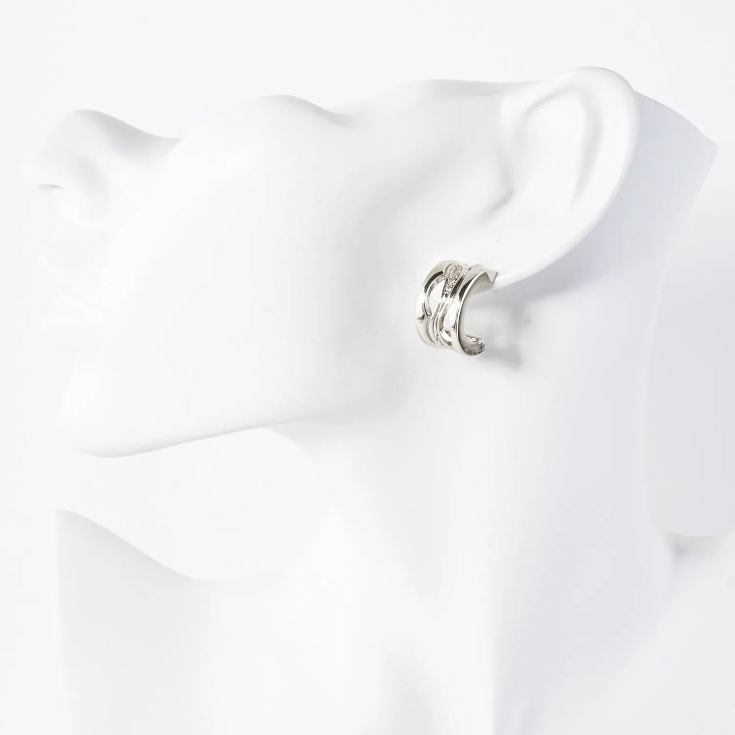 Wave CZ Center 18mm 14K-Gold-Dipped Push-Back Hoop Earrings