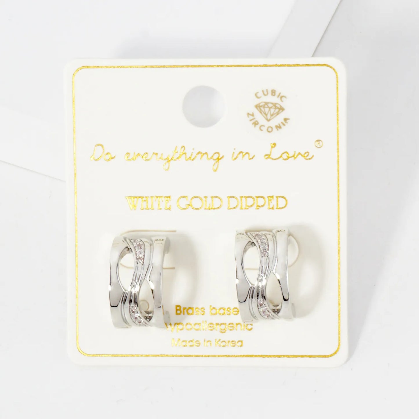 Wave CZ Center 18mm 14K-Gold-Dipped Push-Back Hoop Earrings