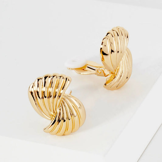 Wavy-Texture Metal Organic Clip-On Earrings