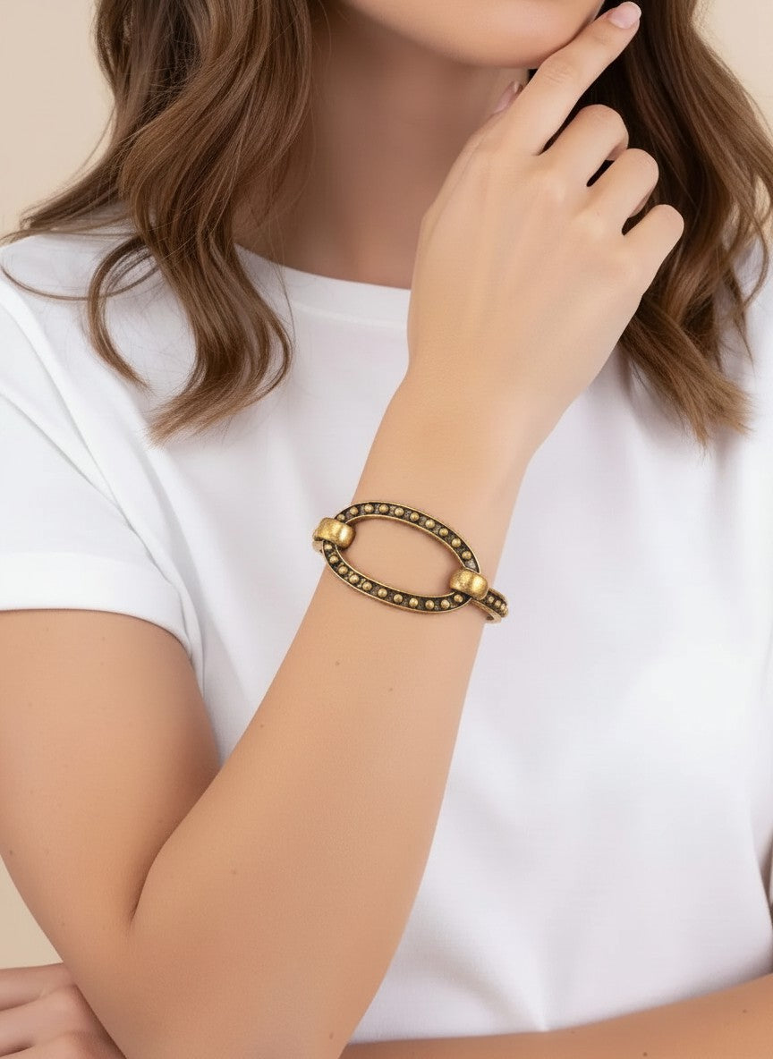 Western Geometric Oval Cuff Bangle Bracelet