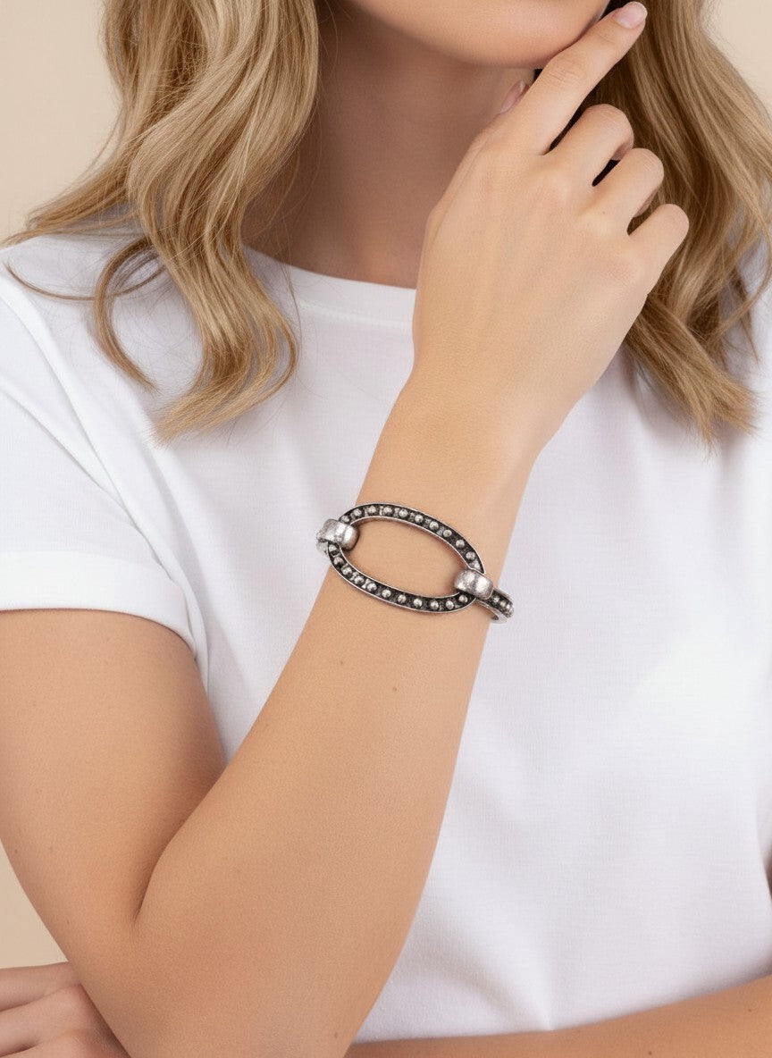 Western Geometric Oval Cuff Bangle Bracelet