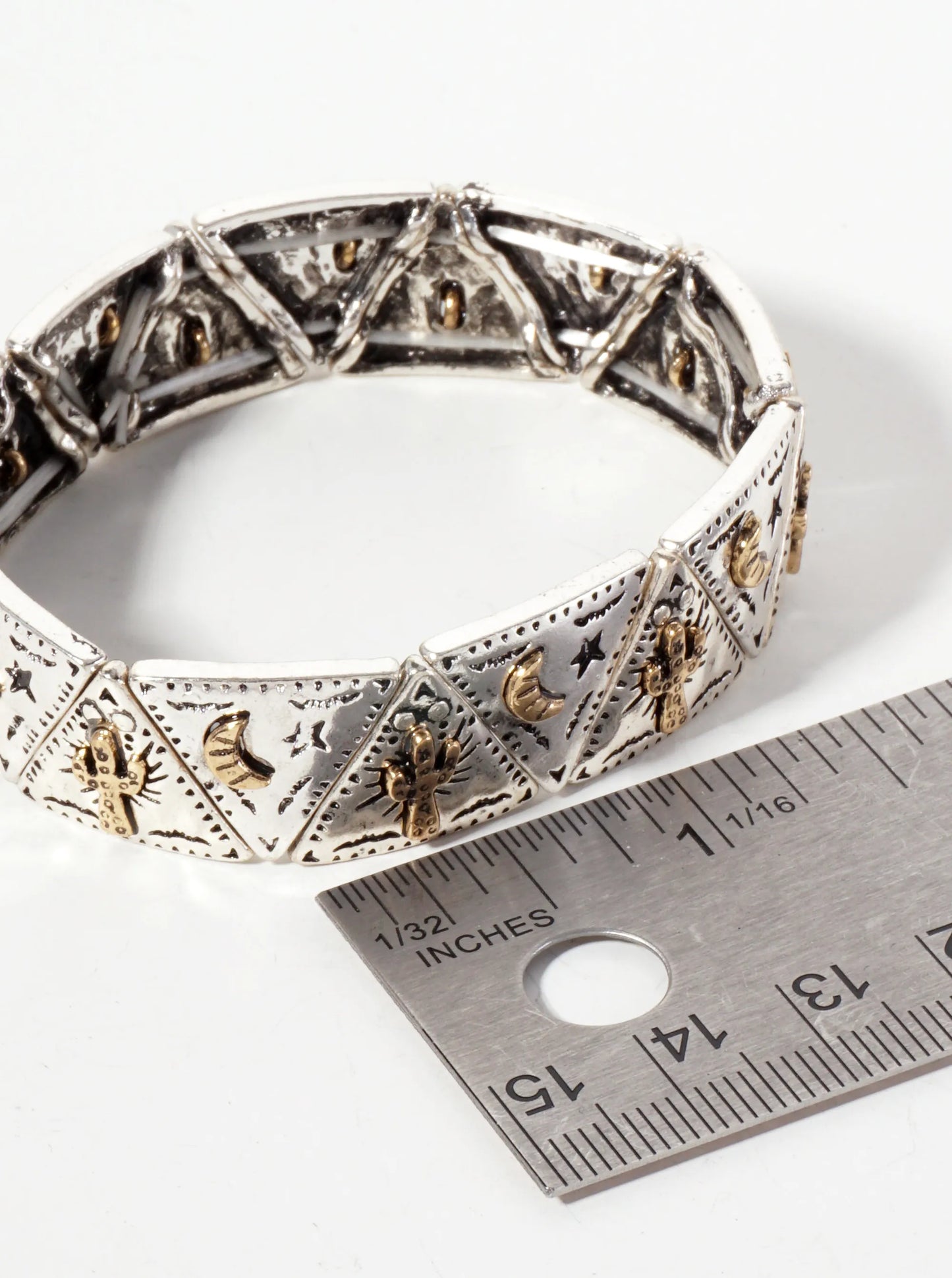 Western-Inspired Cactus Stars Engraved Upside-Down Triangle Geometric Stretch Bracelet