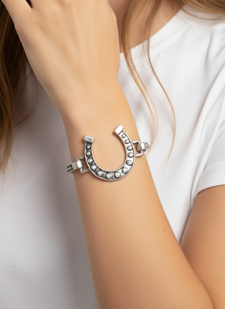 Western Oxidized Horseshoe Hook Closure Bracelet