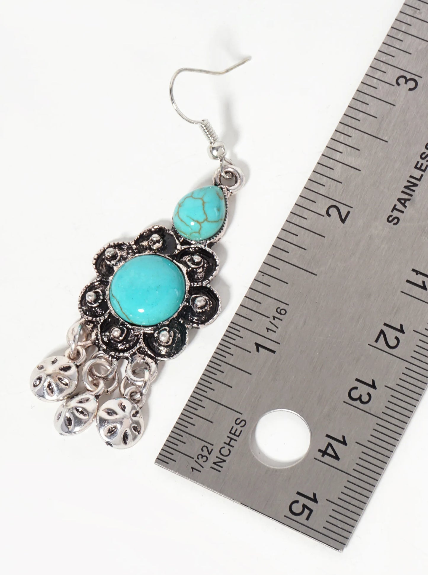 Western Semi-Precious Natural-Stone Flower-Shape Bohemian Dangle Drop Earrings