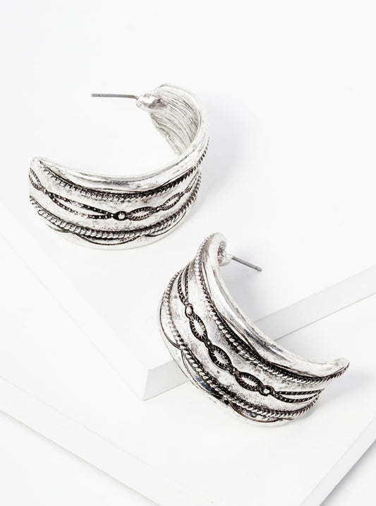 Western Tailored Pattern 35mm Wide Hoop Earrings