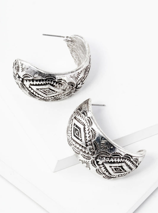 Western Tailored Pattern 35mm Wide Hoop Earrings