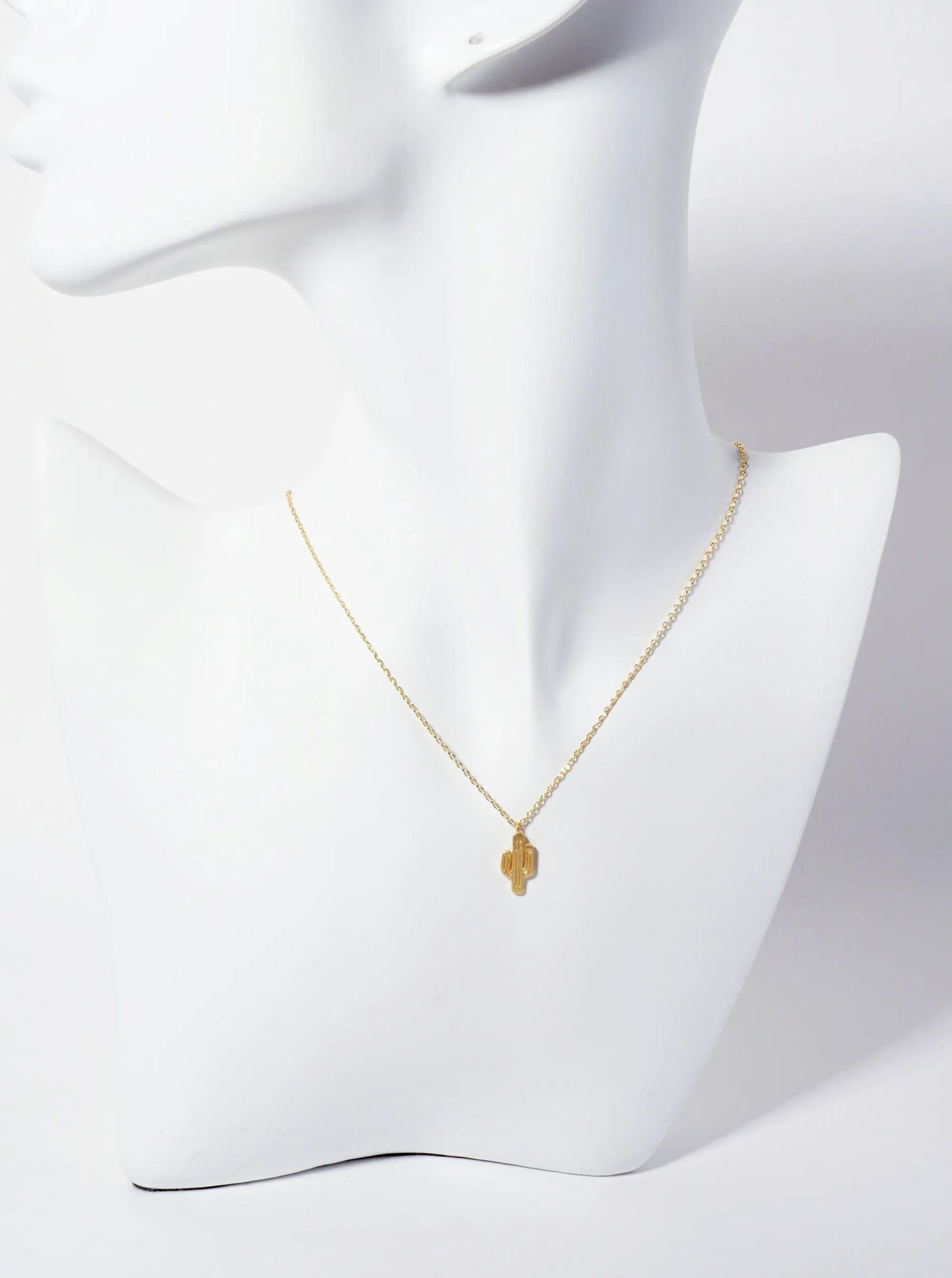 Western-Theme 18K-Gold-Dipped Brushed-texture Cactus Pendant Necklace