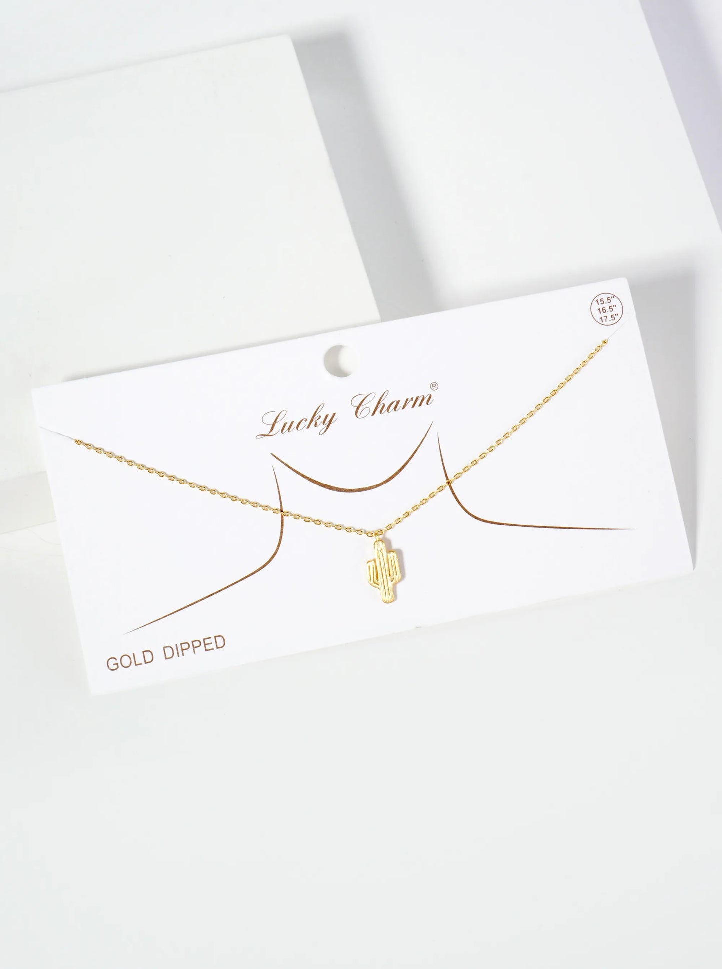 Western-Theme 18K-Gold-Dipped Brushed-texture Cactus Pendant Necklace