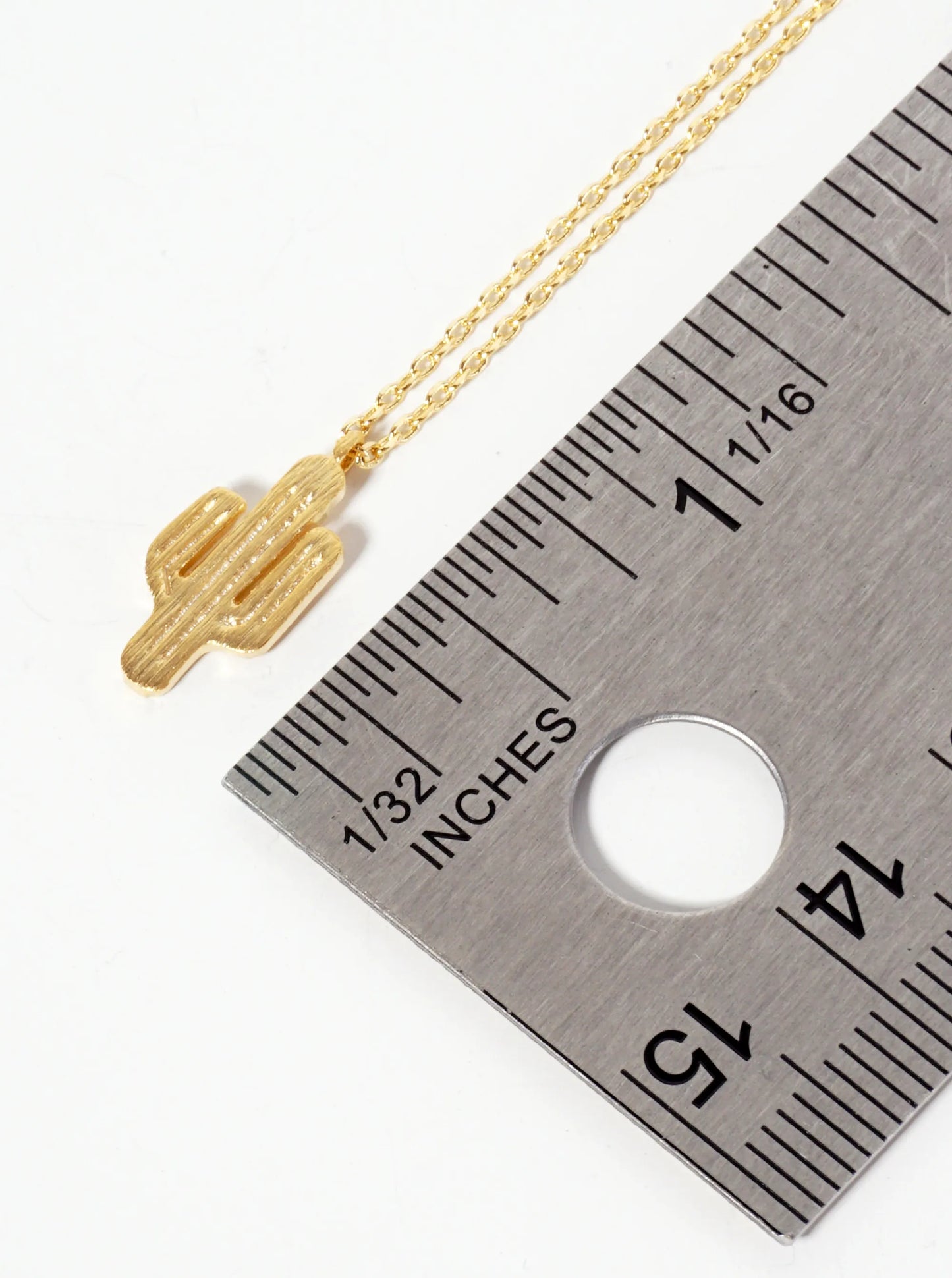 Western-Theme 18K-Gold-Dipped Brushed-texture Cactus Pendant Necklace