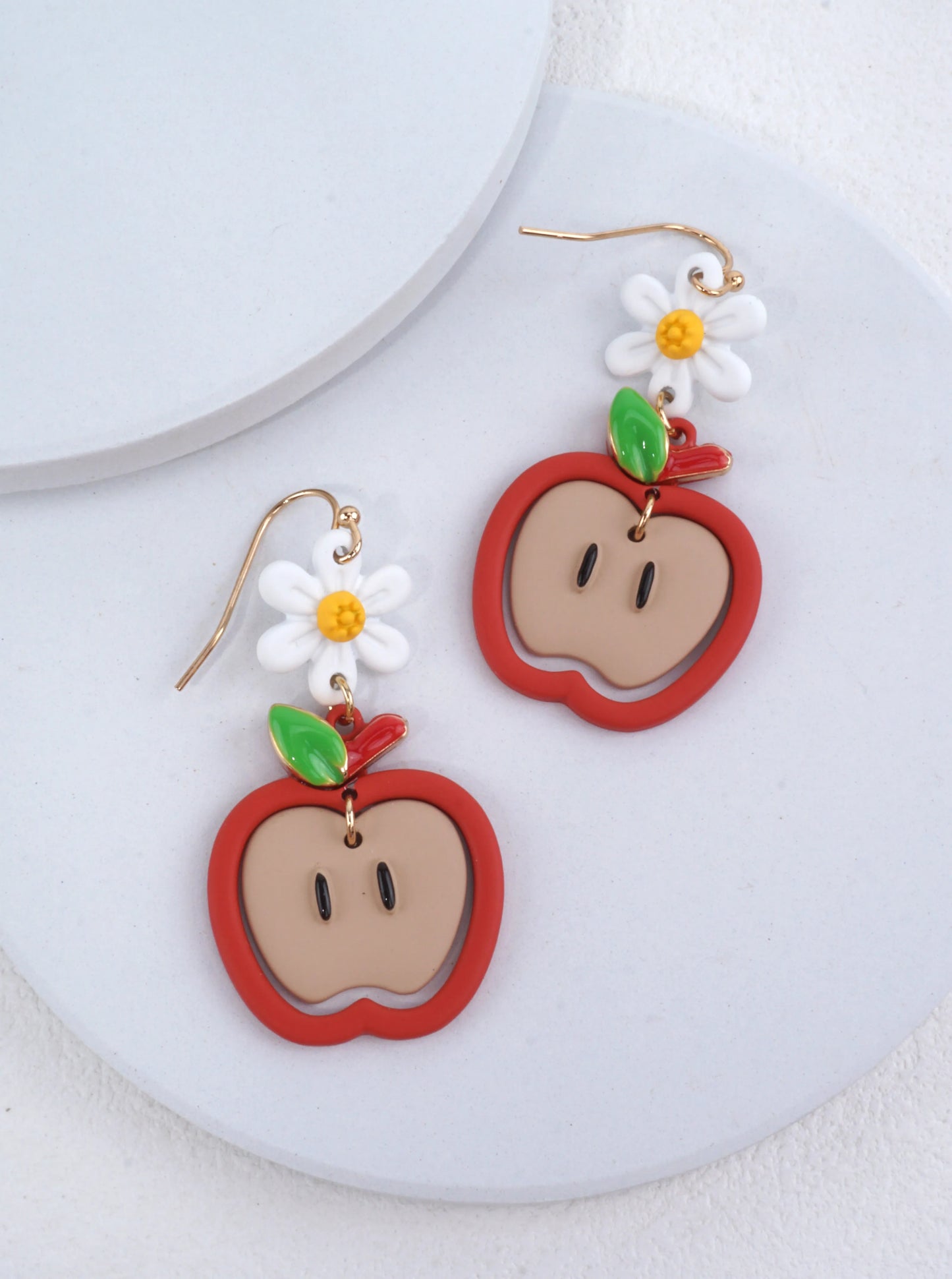 Whimsical Apple & Daisy Dangle Earrings