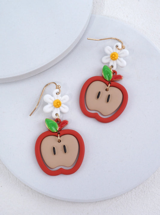 Whimsical Apple & Daisy Dangle Earrings