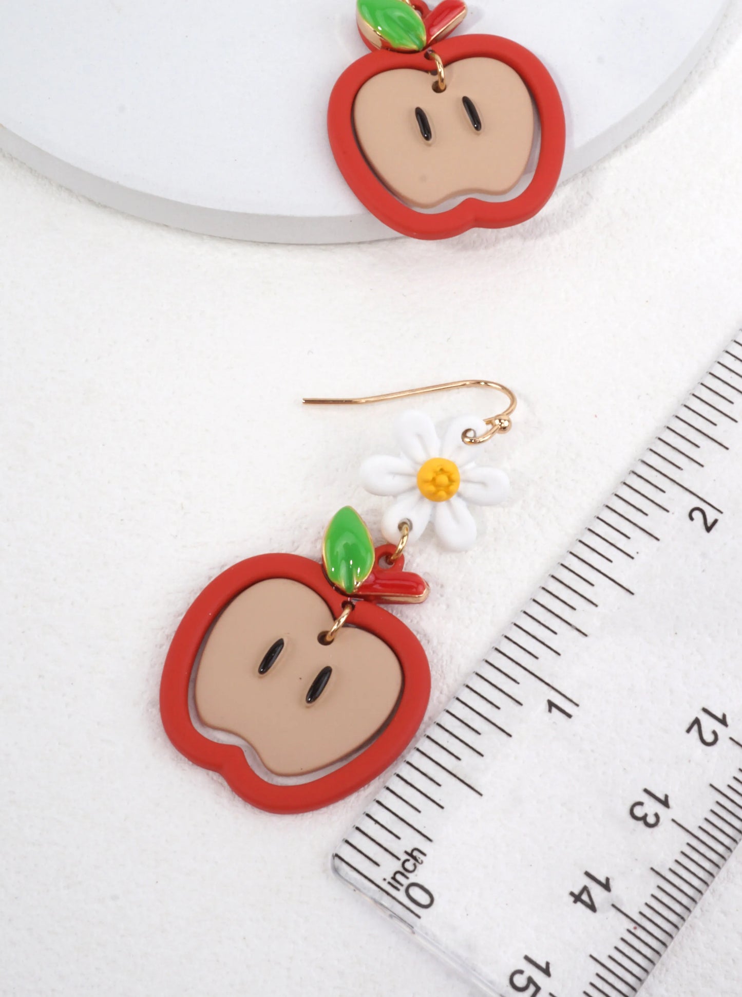 Whimsical Apple & Daisy Dangle Earrings