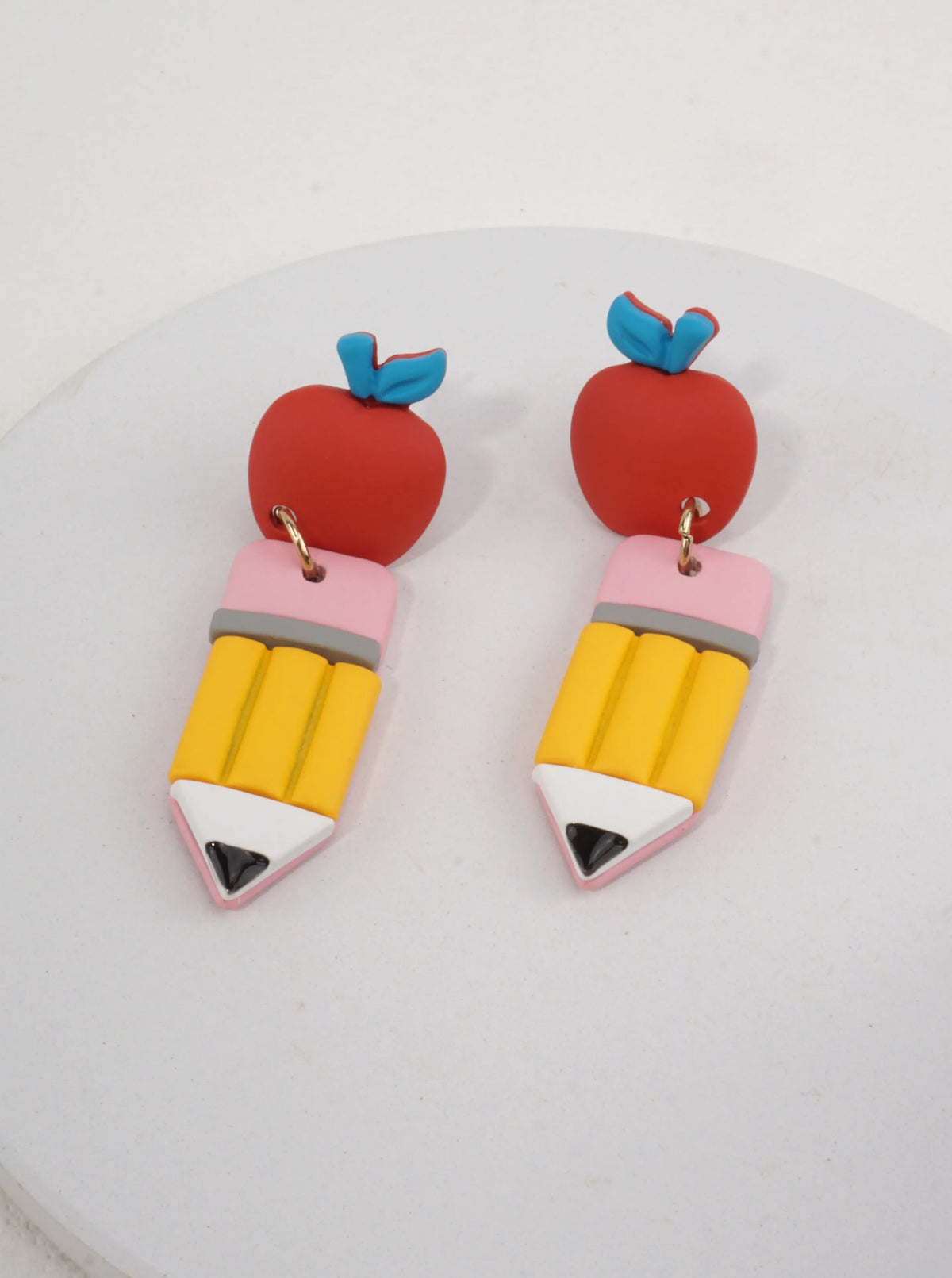 Whimsical Apple & Pencil Dangle Earrings