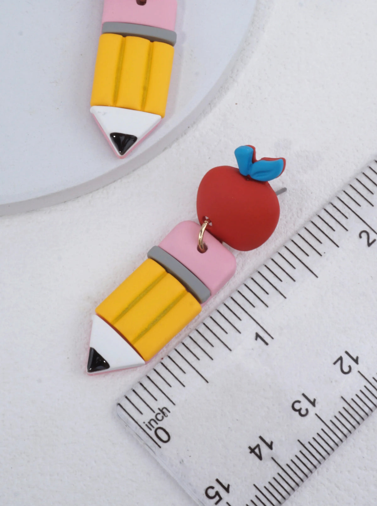 Whimsical Apple & Pencil Dangle Earrings