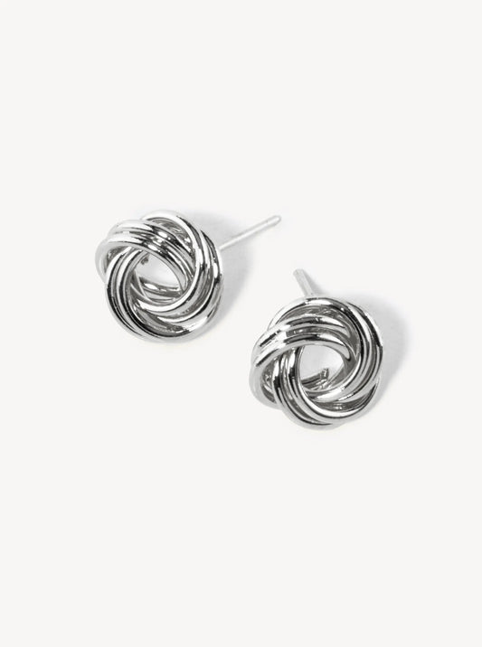 White Gold Dipped 11mm Brass Love Knot Stud Earrings