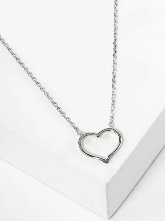 White Gold Dipped 11mm Delicate Wire Heart Pendant Necklace