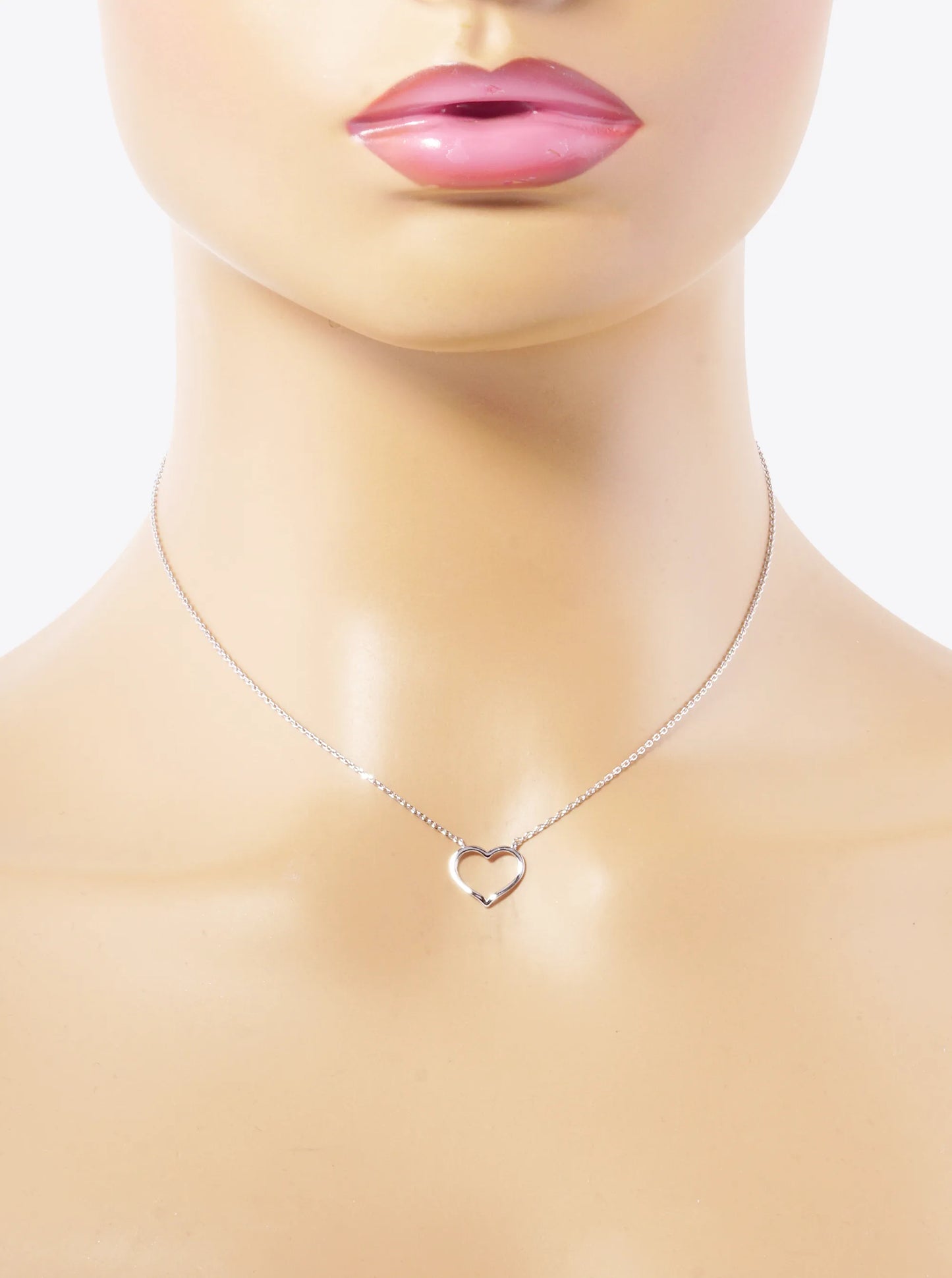 White Gold Dipped 11mm Delicate Wire Heart Pendant Necklace