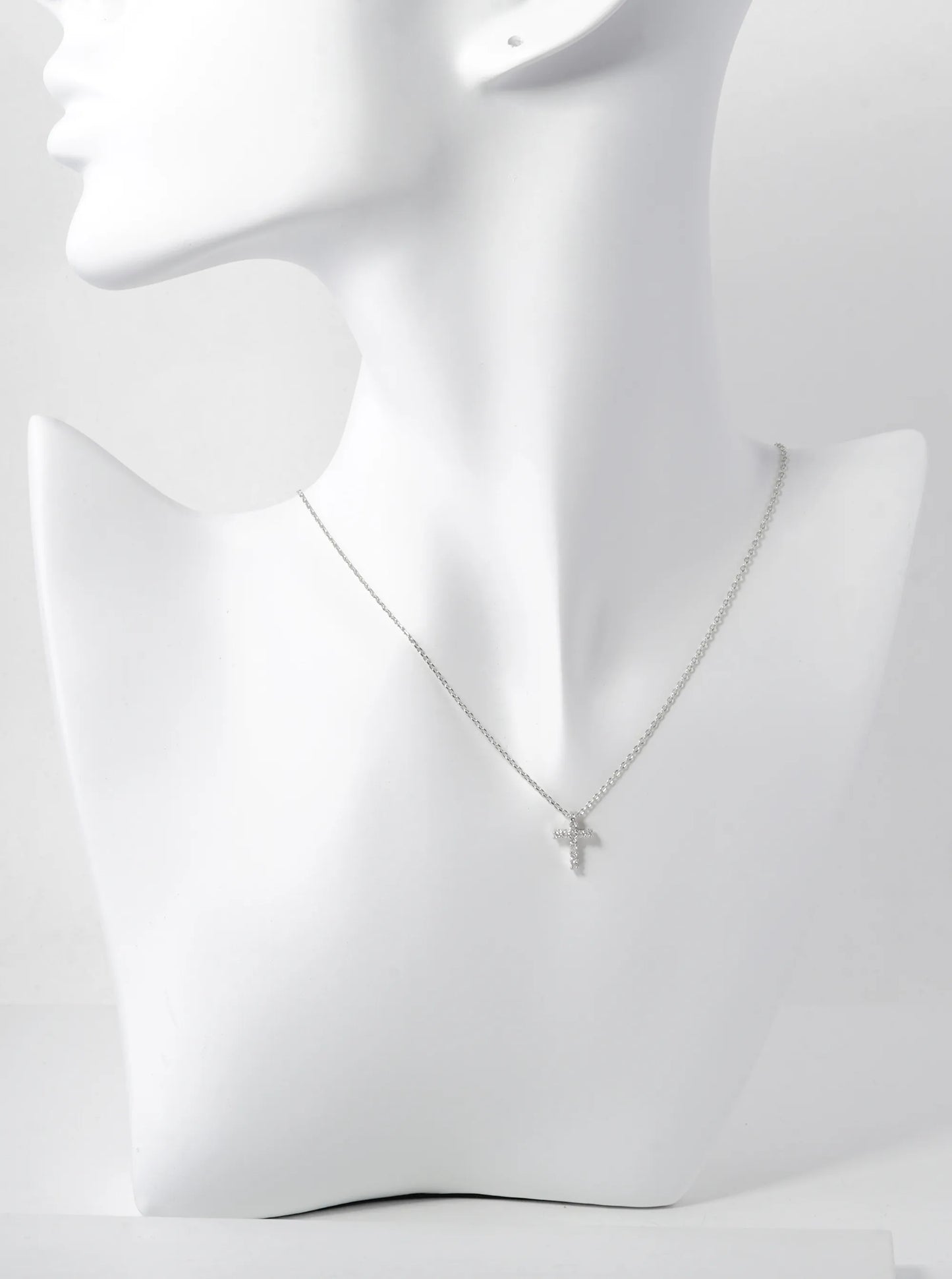 White Gold Dipped 11mm Pave Cubic Zirconia Cross Pendant Necklace