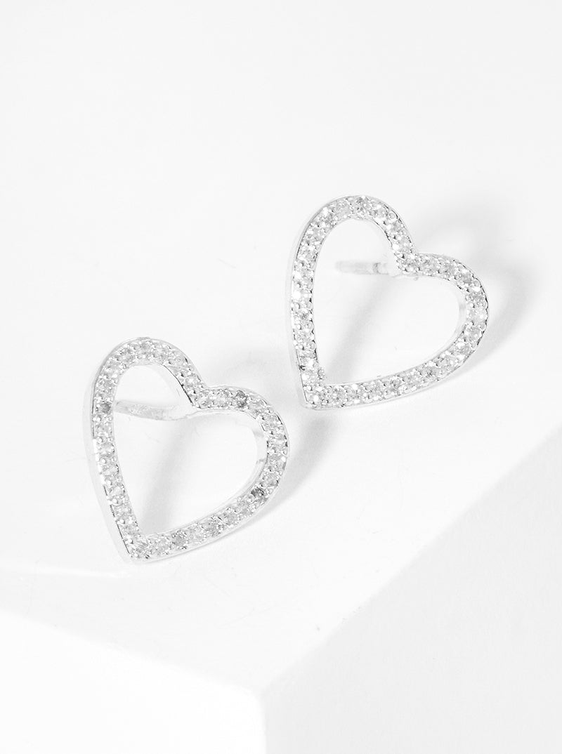 White Gold Dipped 12mm CZ Heart Sterling Silver Post Stud Earrings