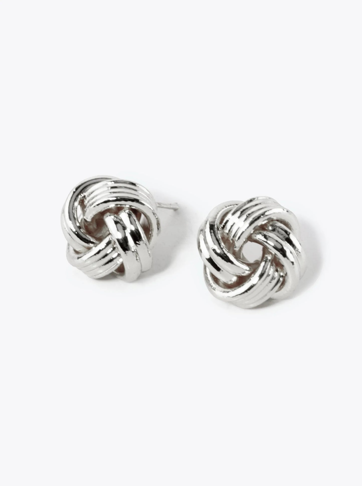 White Gold Dipped 13mm Textured Brass Love Knot Stud Earrings