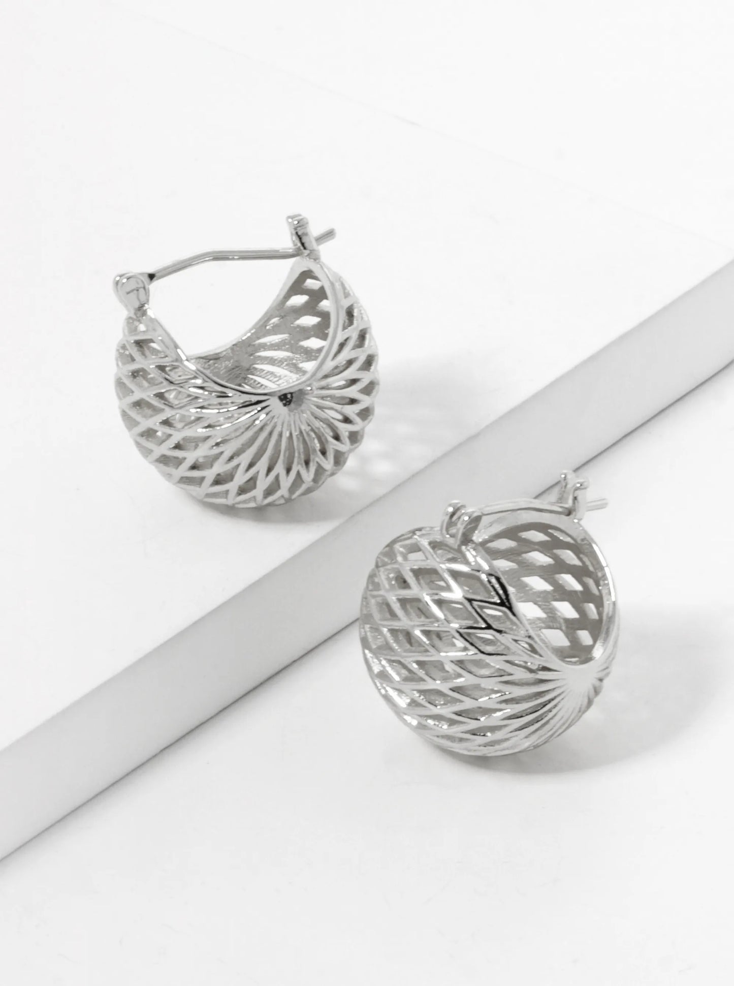 White Gold Dipped 18mm Textured 3D Latch Back Hoop Earrings