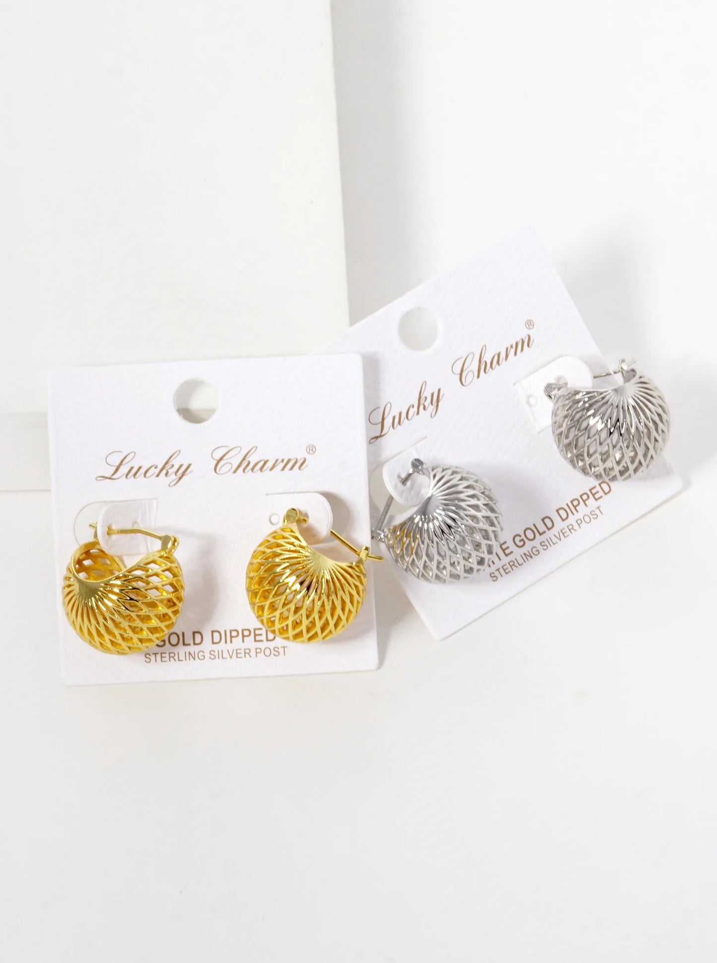 White Gold Dipped 18mm Textured 3D Latch Back Hoop Earrings