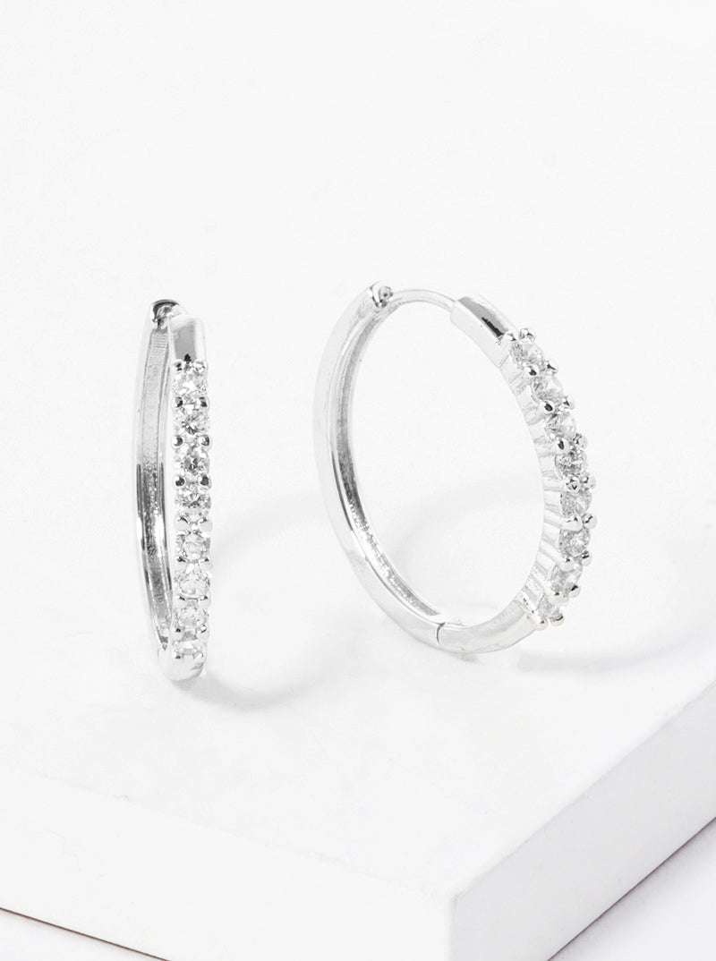 White Gold Dipped 20mm CZ Pave Huggie Hoop Earrings