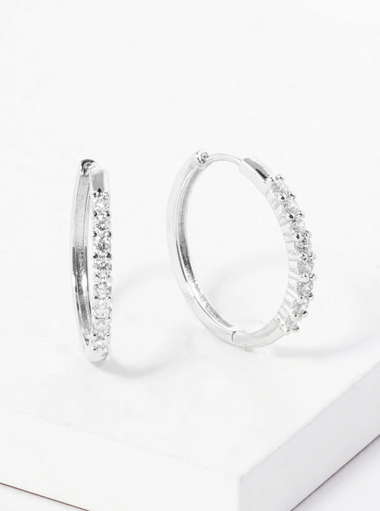 White Gold Dipped 20mm CZ Pave Huggie Hoop Earrings