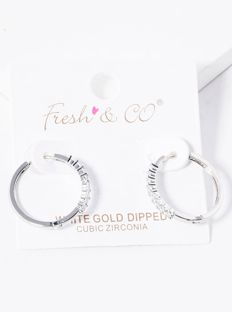 White Gold Dipped 20mm CZ Pave Huggie Hoop Earrings