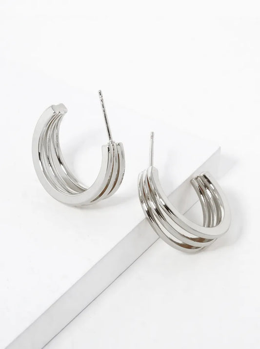 White Gold Dipped 20mm Layered Open Hoop Earrings