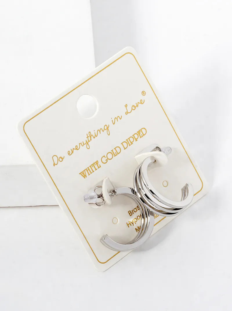 White Gold Dipped 20mm Layered Open Hoop Earrings