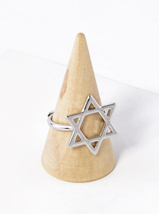 White Gold Dipped 21mm Star Of David Adjustable Ring