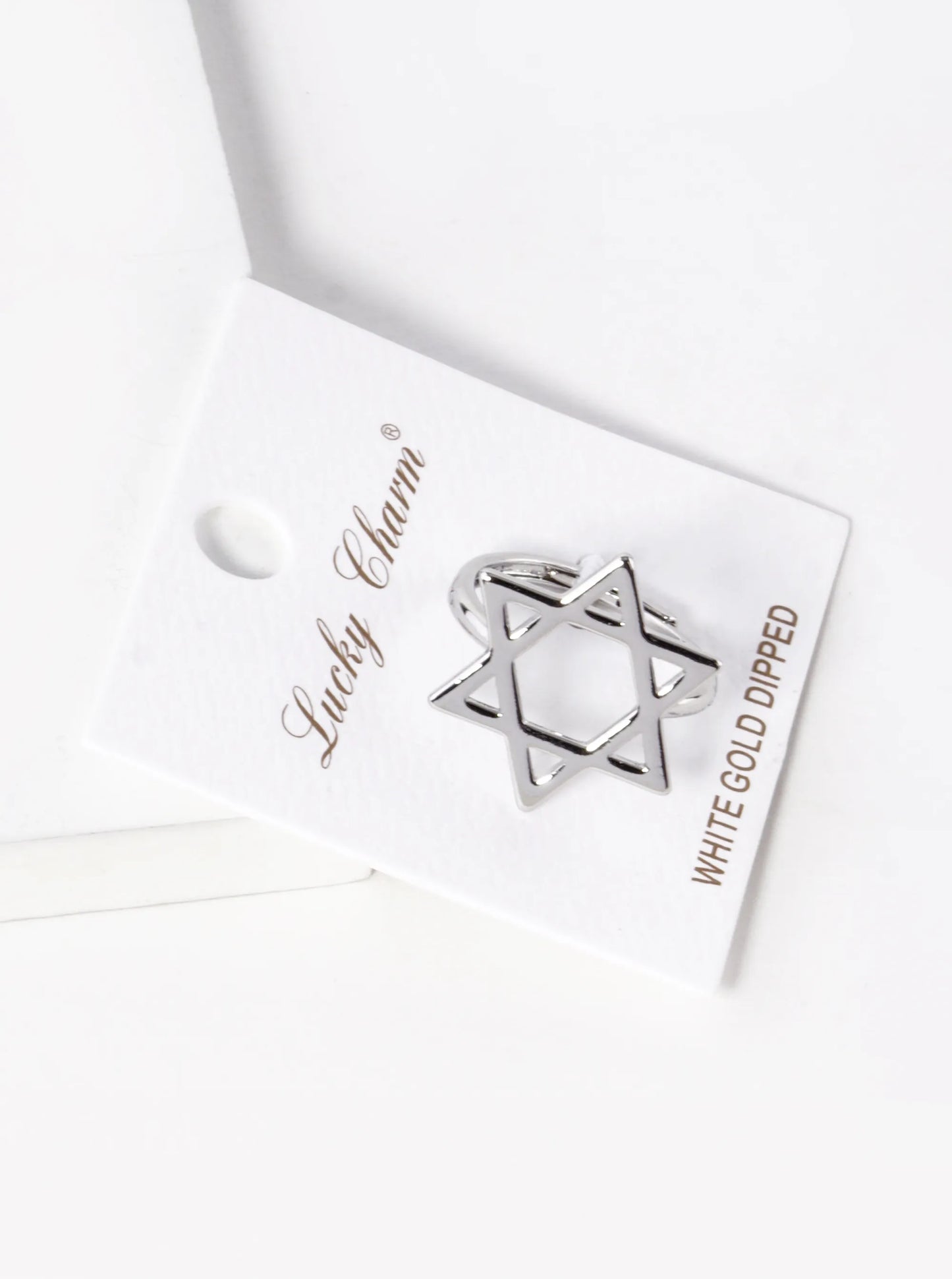 White Gold Dipped 21mm Star Of David Adjustable Ring