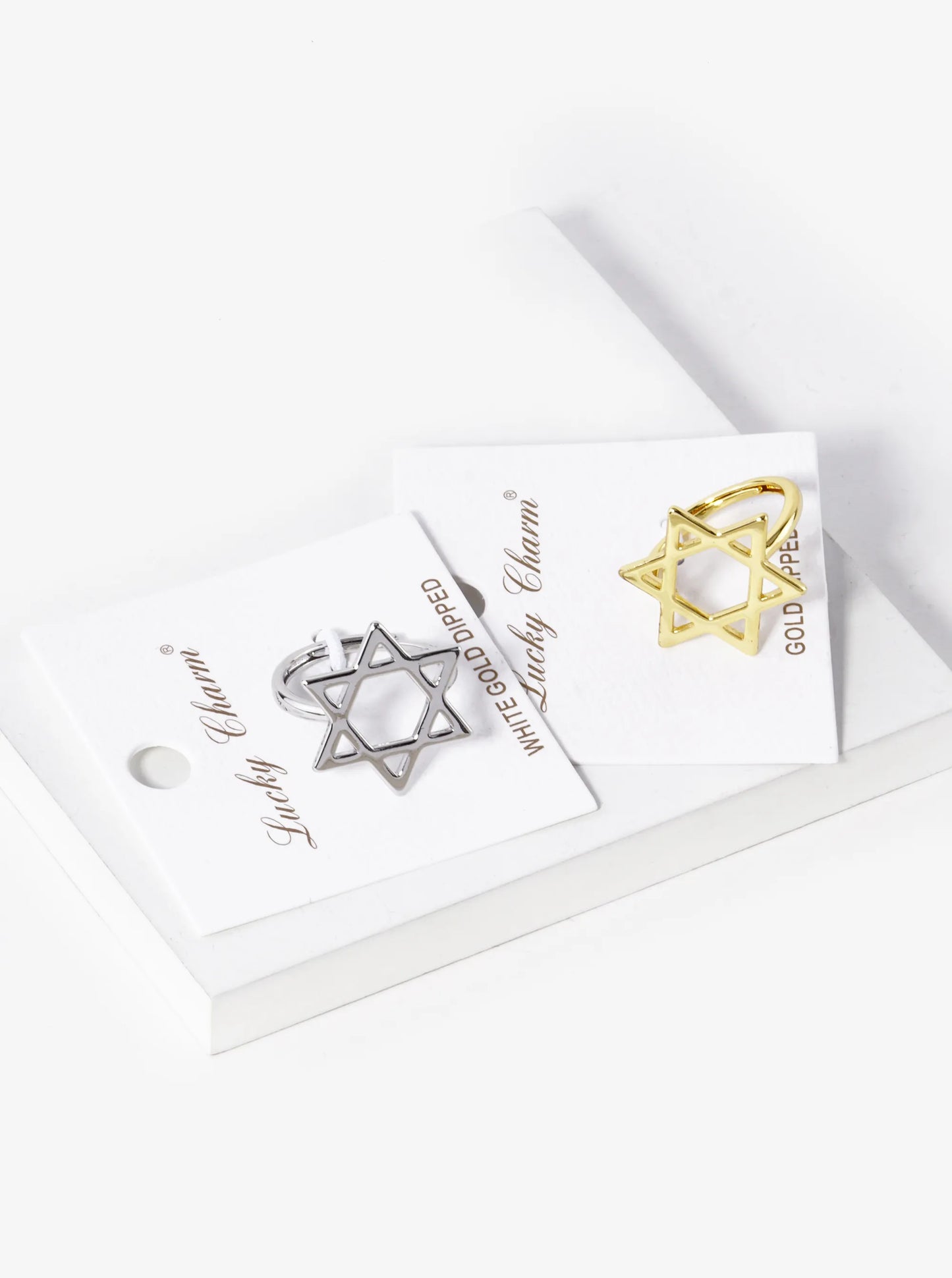 White Gold Dipped 21mm Star Of David Adjustable Ring