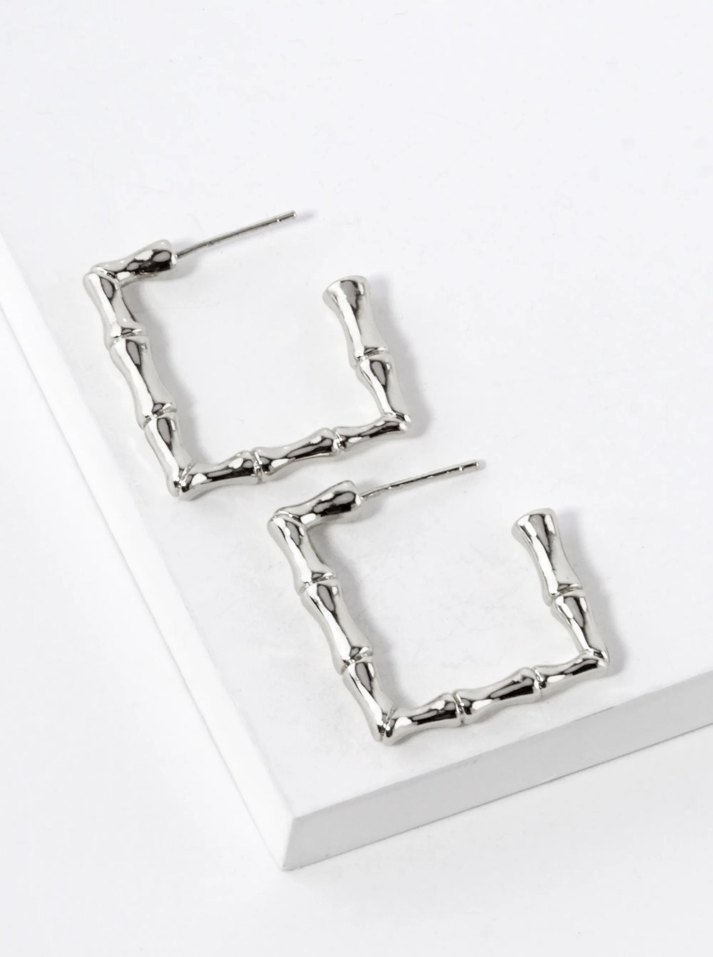 White Gold Dipped 23mm Bamboo Square Hoop Earrings