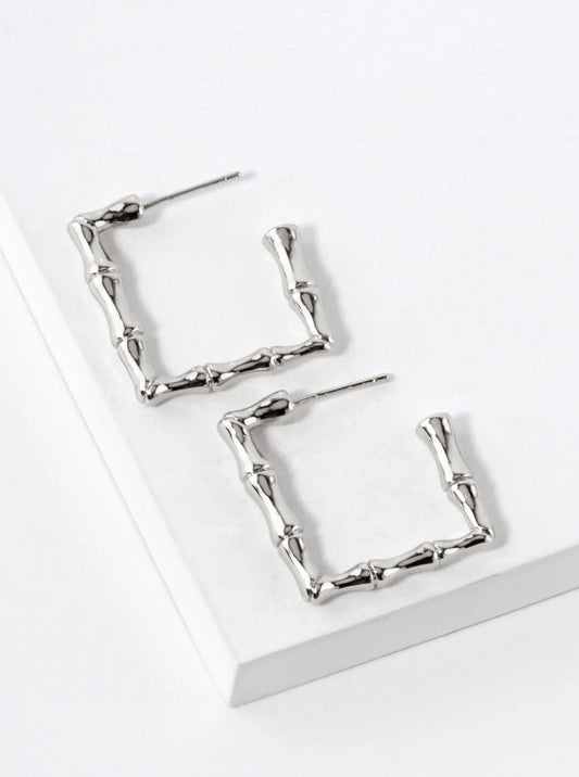White Gold Dipped 23mm Bamboo Square Hoop Earrings