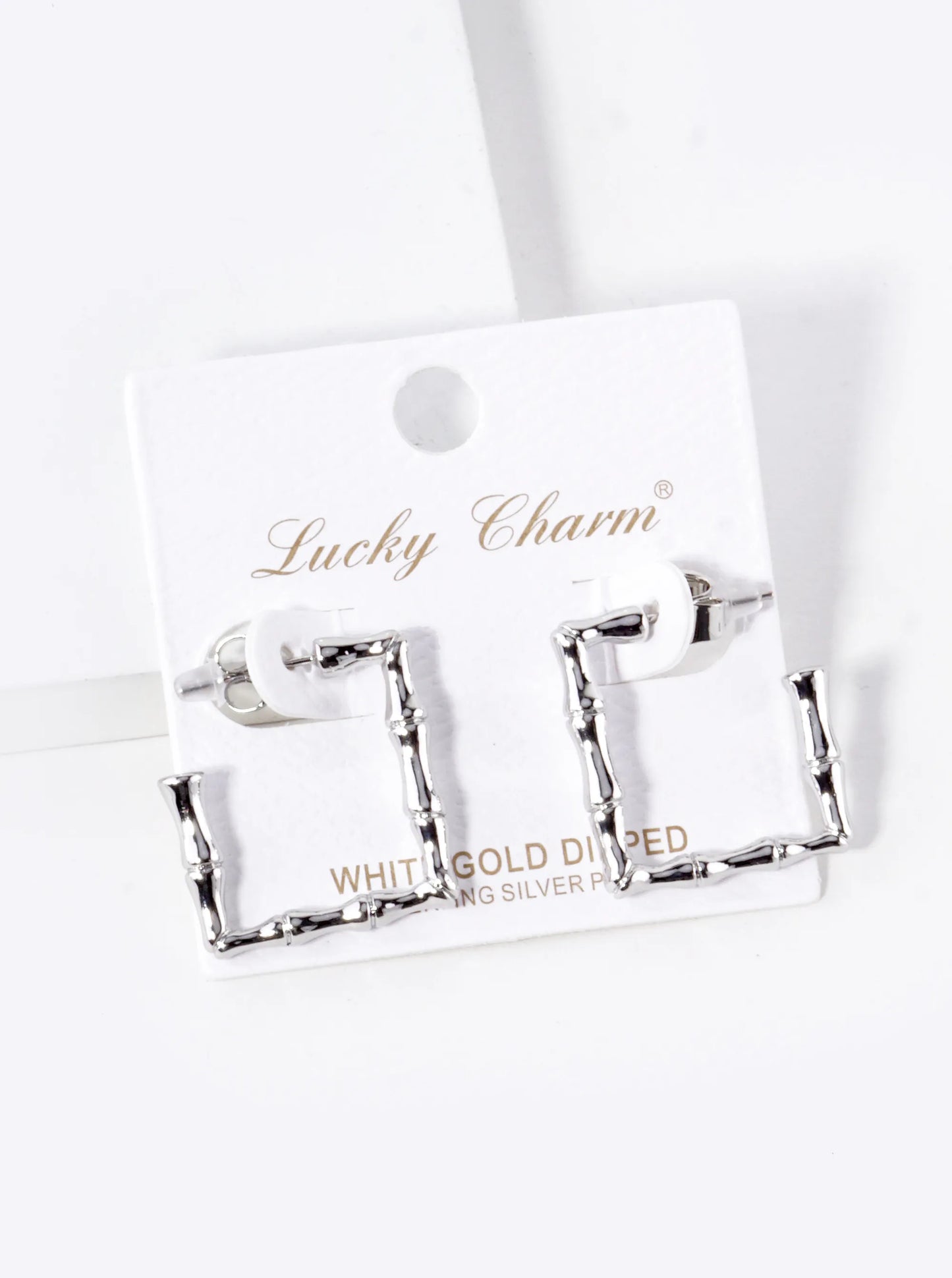 White Gold Dipped 23mm Bamboo Square Hoop Earrings