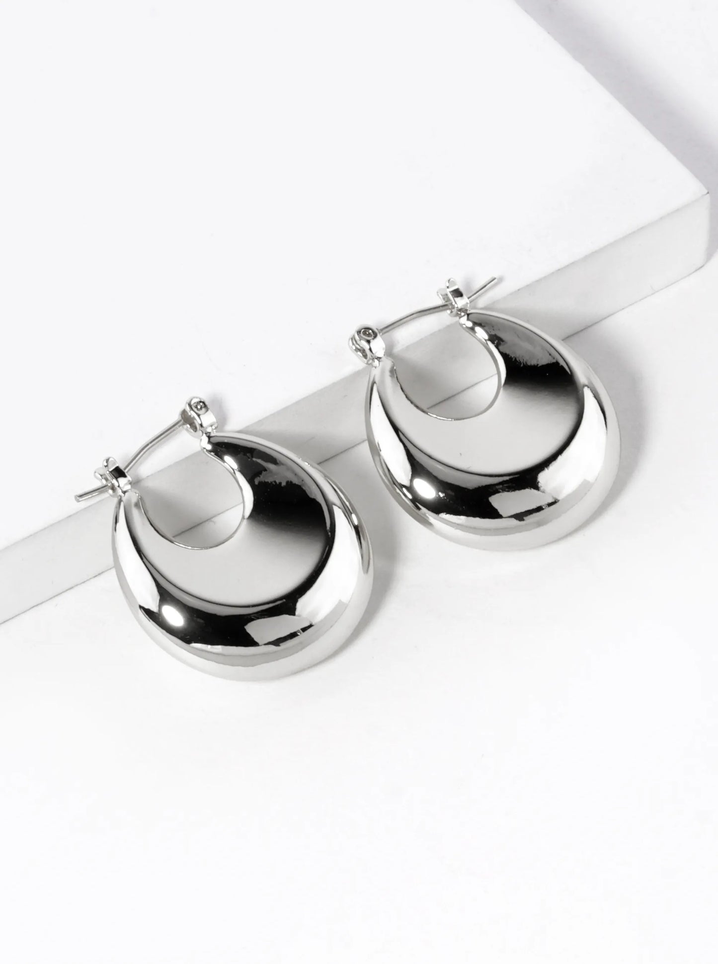 White Gold Dipped 25mm Hollow Puffy Hoop Earrings