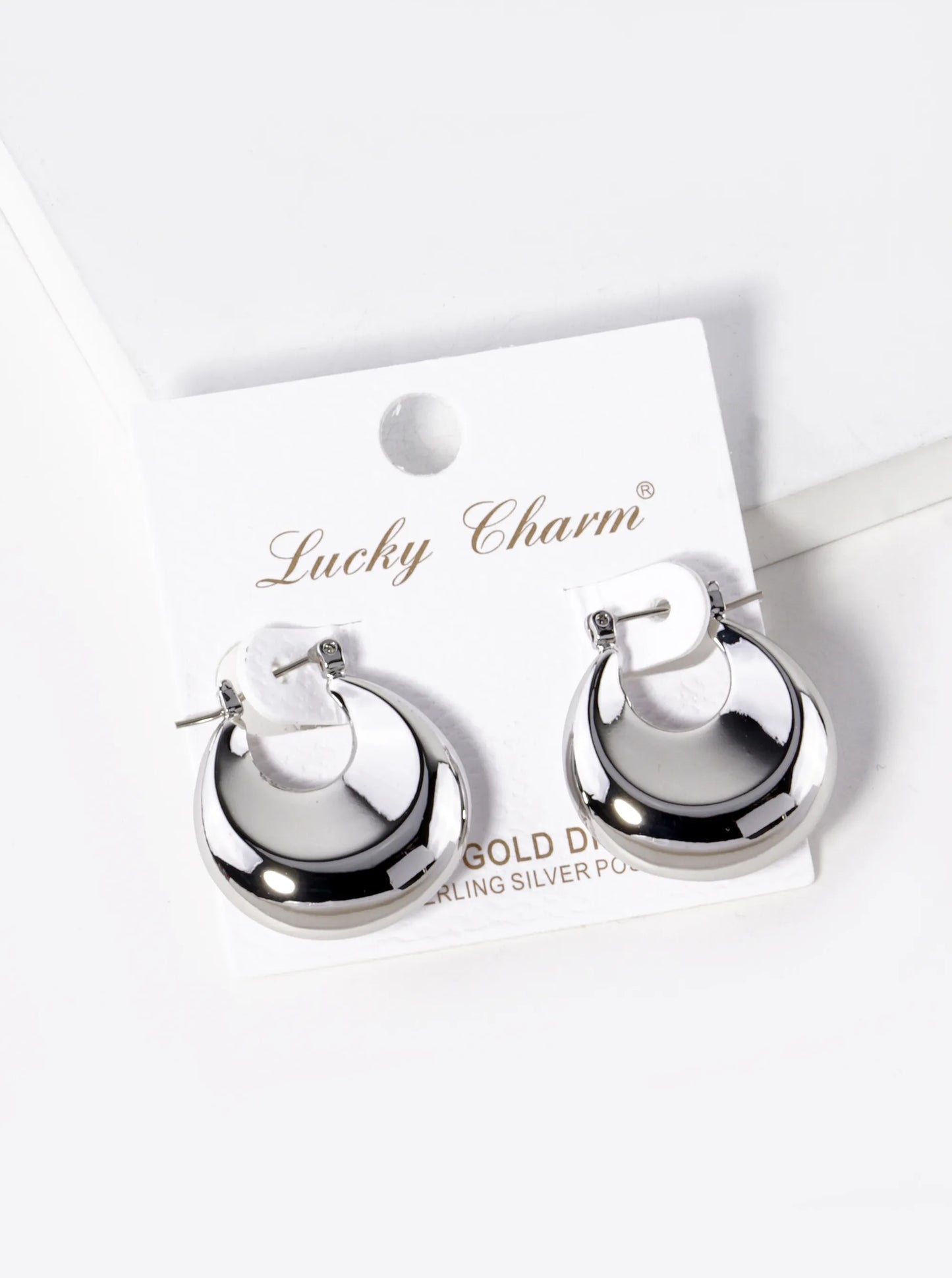 White Gold Dipped 25mm Hollow Puffy Hoop Earrings