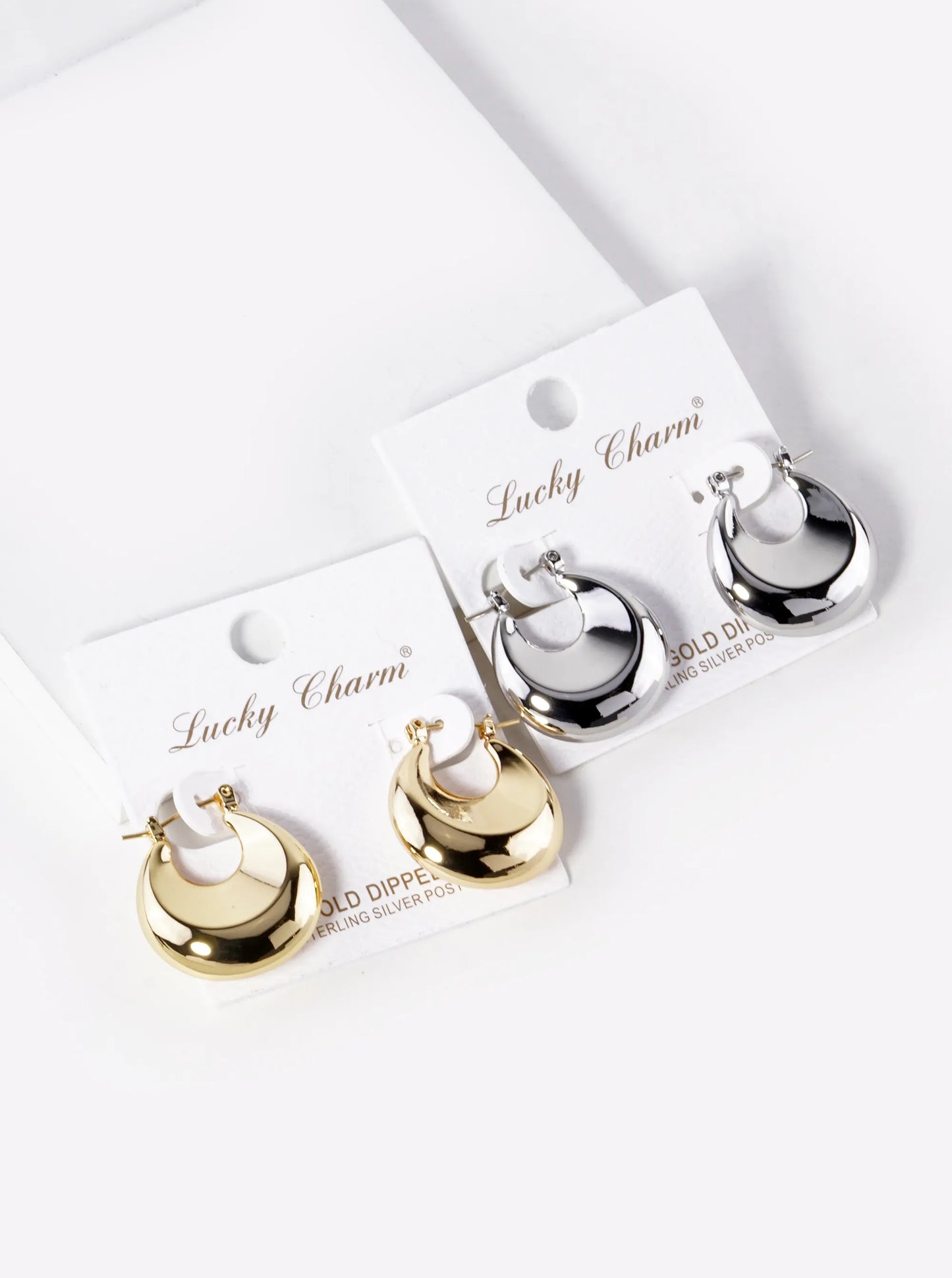 White Gold Dipped 25mm Hollow Puffy Hoop Earrings
